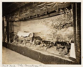 (TRANSPORTATION IN AMERICA) A group of approximately 36 photographs documenting a traveling exhibition of dioramas dramatizing the hist